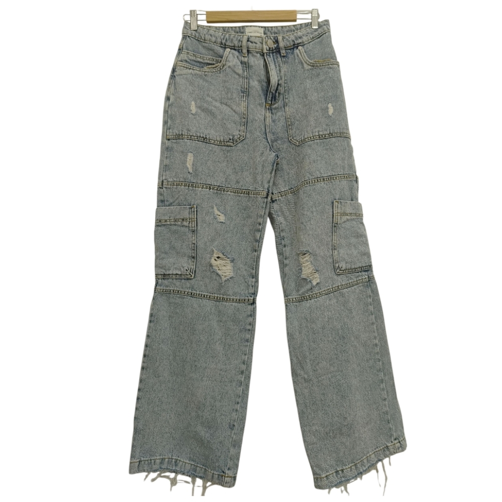 Avec Les Filles High Rise Distressed Jeans - Light Blue